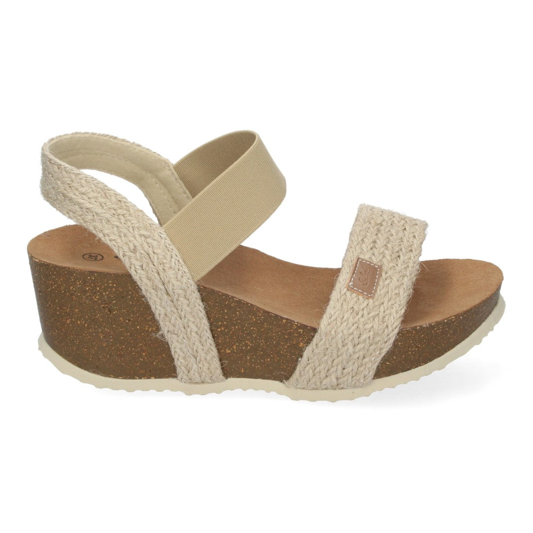 Sandalias Beige Mujer Cuña Bio Banda Elástica Cómodas Elegantes