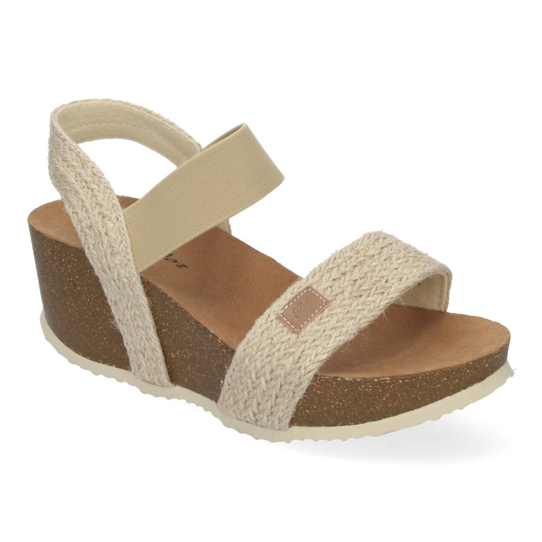 Sandalias Beige Mujer Cuña Bio Banda Elástica Cómodas Elegantes