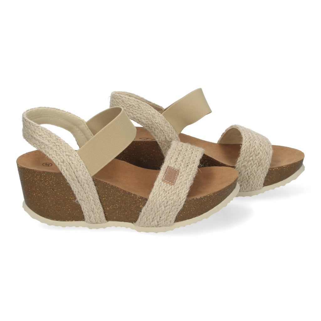 Sandalias Beige Mujer Cuña Bio Banda Elástica Cómodas Elegantes