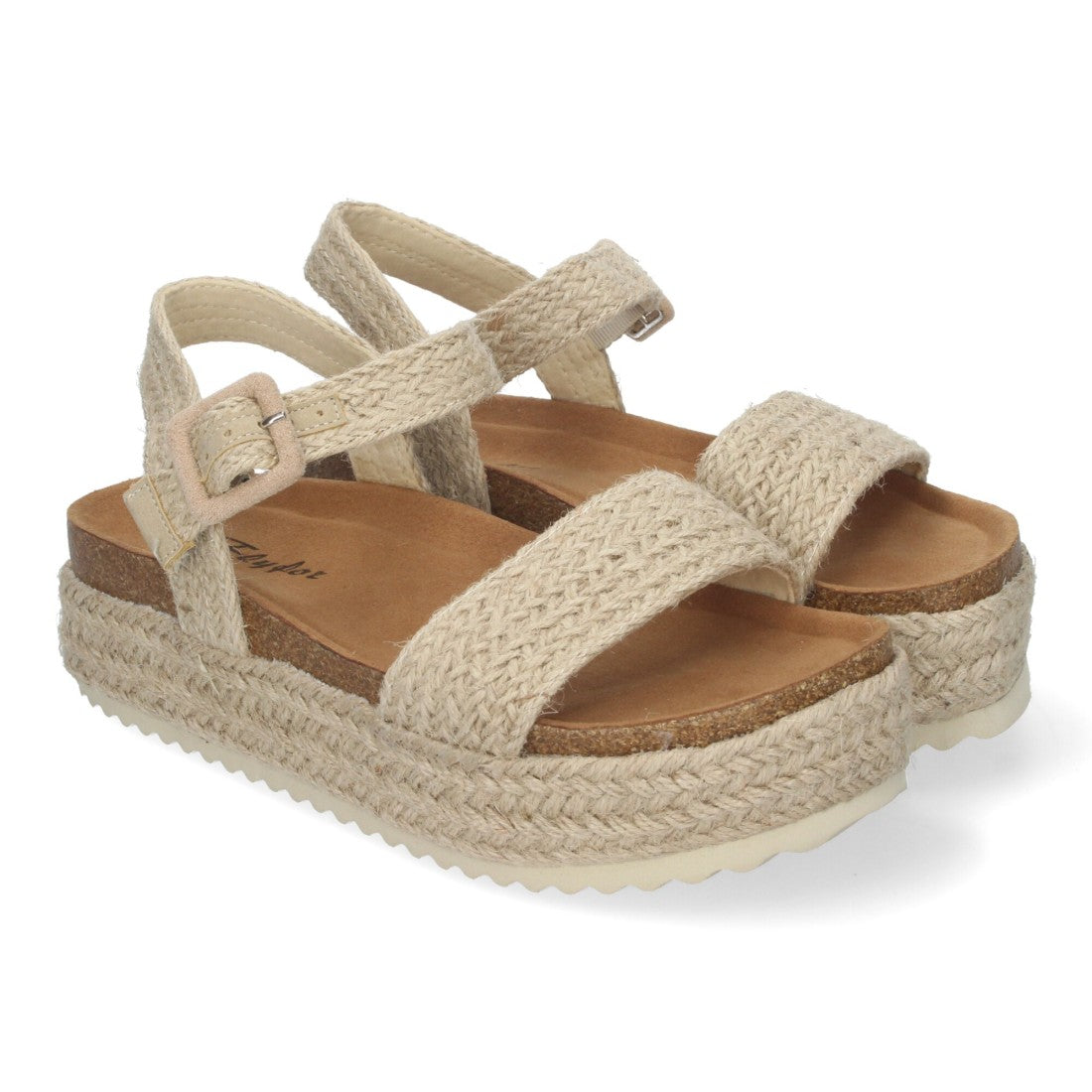 Sandalias Beige Mujer Plataforma Bio Punta Abierta Hebilla Elegantes