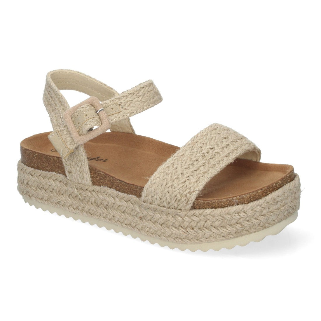 Sandalias Beige Mujer Plataforma Bio Punta Abierta Hebilla Elegantes