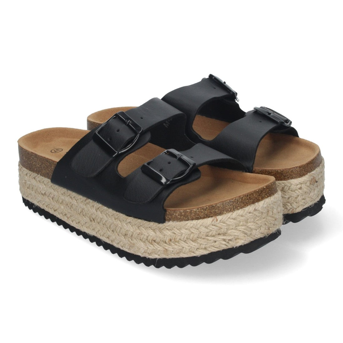 Sandalias Negras Mujer Plataforma Yute Plantilla Anatómica Hebillas Elegantes