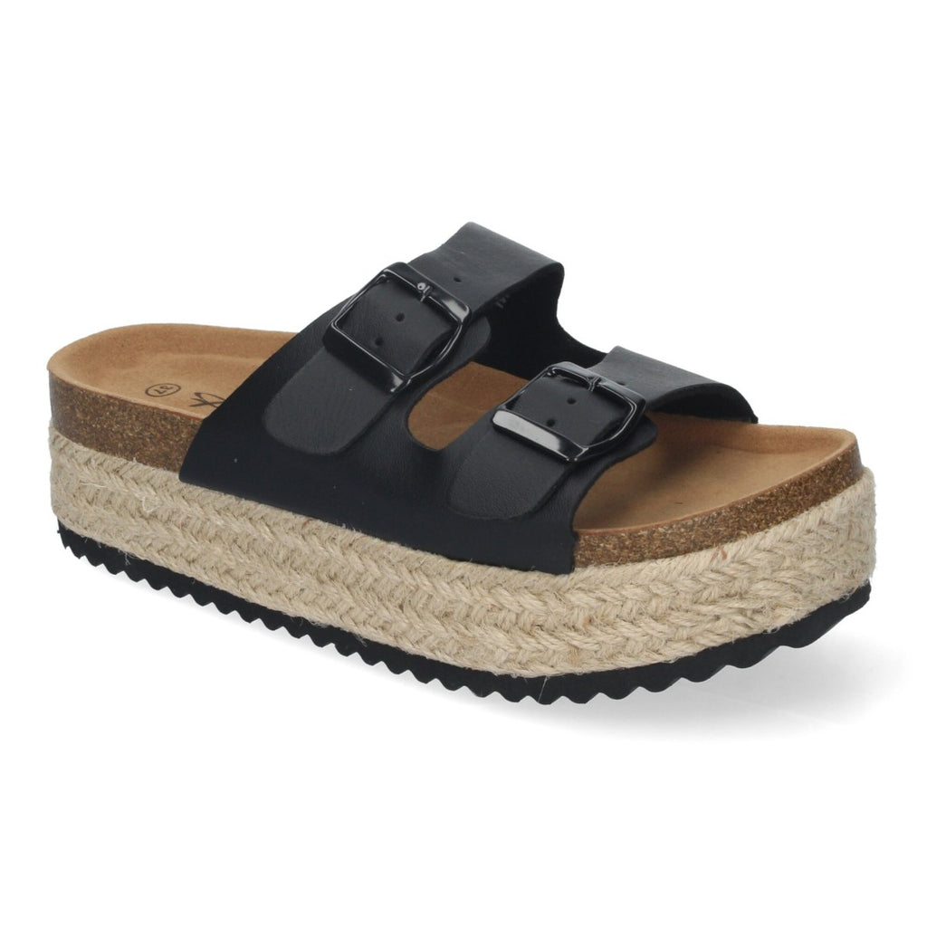 Sandalias Negras Mujer Plataforma Yute Plantilla Anatómica Hebillas Elegantes