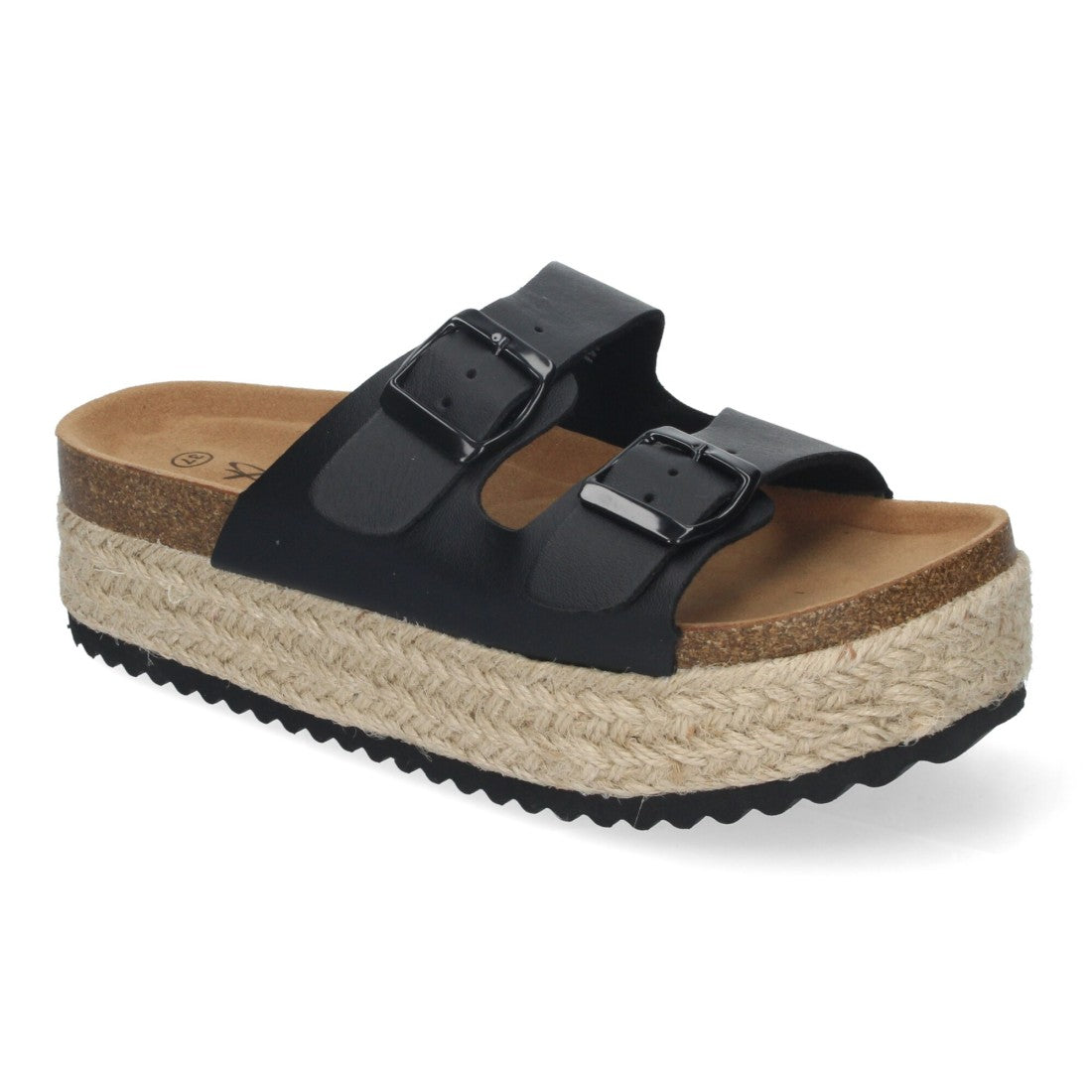 Sandalias Negras Mujer Plataforma Yute Plantilla Anatómica Hebillas Elegantes