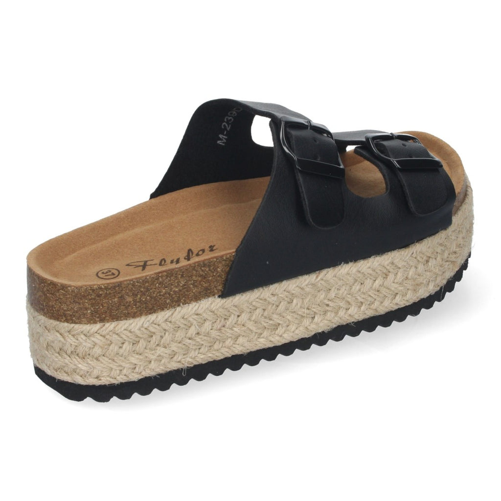 Sandalias Negras Mujer Plataforma Yute Plantilla Anatómica Hebillas Elegantes