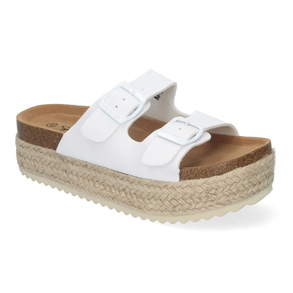 Sandalias Blancas Mujer Plataforma Yute Plantilla Anatómica Hebillas Elegantes