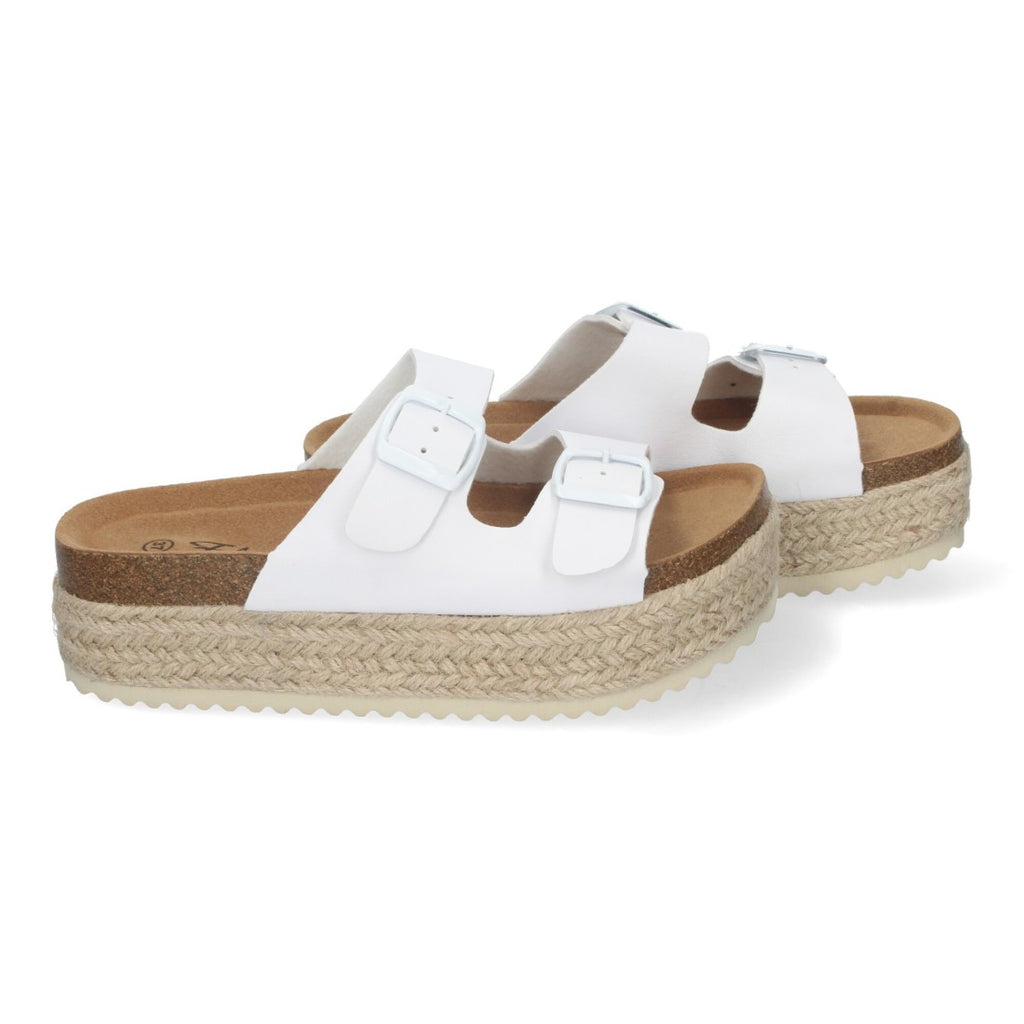 Sandalias Blancas Mujer Plataforma Yute Plantilla Anatómica Hebillas Elegantes