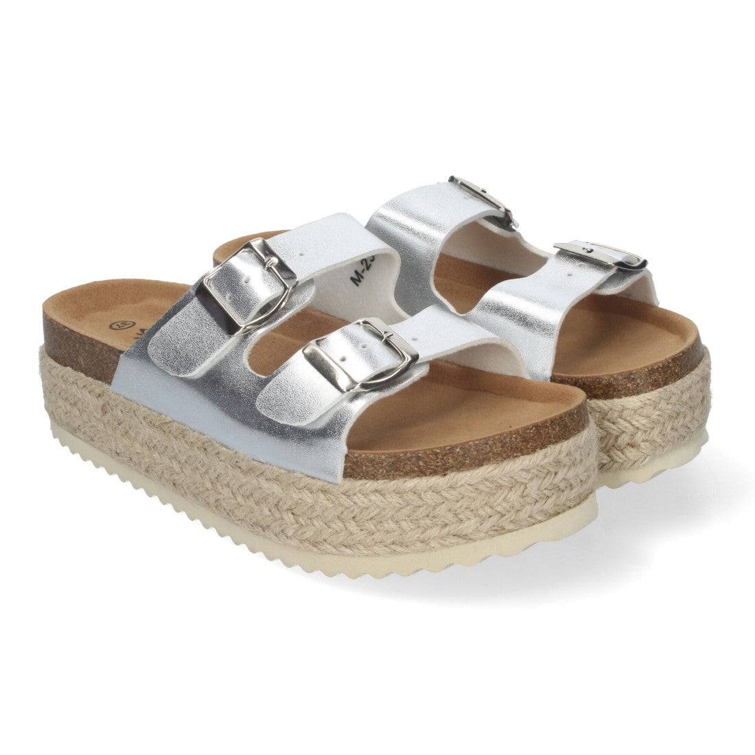 Sandalias Plateadas Mujer Plataforma Yute Plantilla Anatómica Hebillas Elegantes