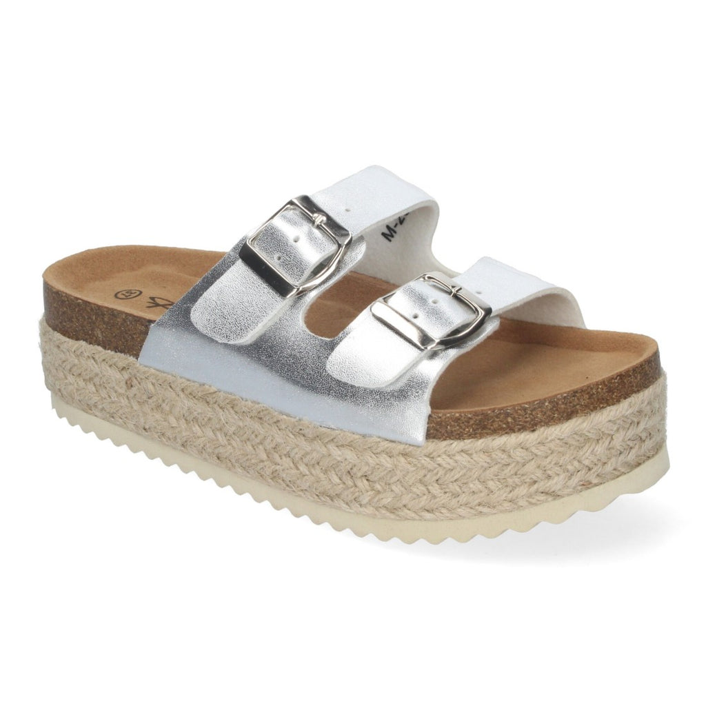 Sandalias Plateadas Mujer Plataforma Yute Plantilla Anatómica Hebillas Elegantes