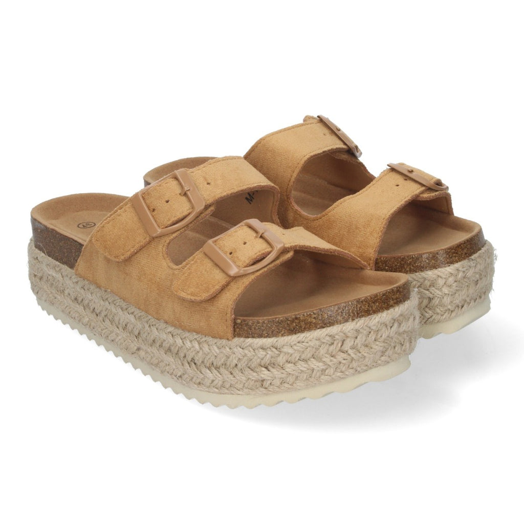 Sandalias Taupe Mujer Plataforma Yute Planta Anatómica Hebillas Elegantes
