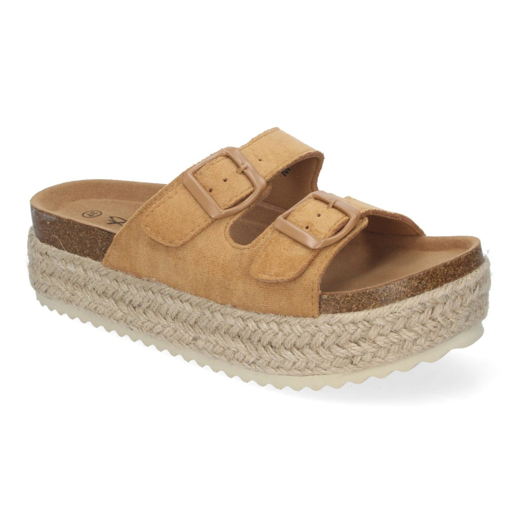 Sandalias Taupe Mujer Plataforma Yute Planta Anatómica Hebillas Elegantes