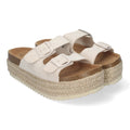 Sandalias Beige Mujer Plataforma Yute Planta Anatómica Hebillas Elegantes