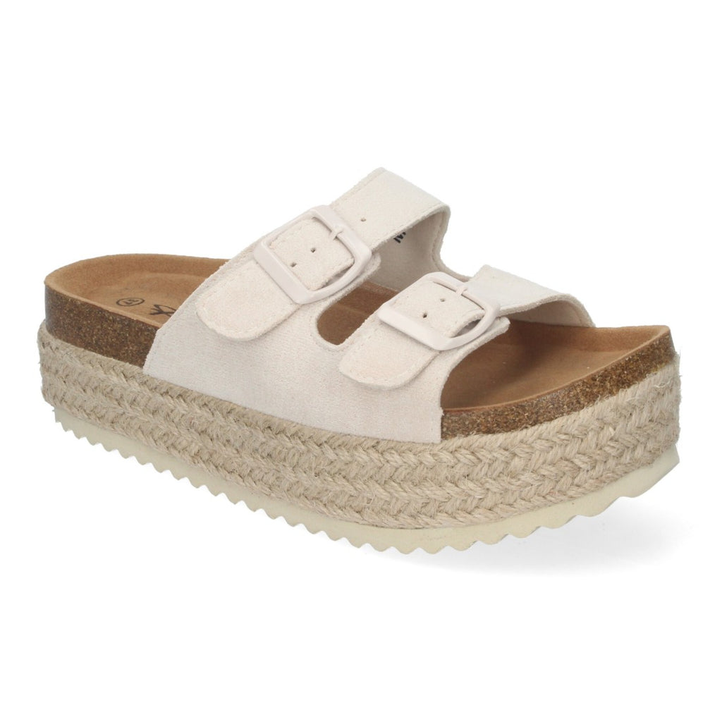 Sandalias Beige Mujer Plataforma Yute Planta Anatómica Hebillas Elegantes