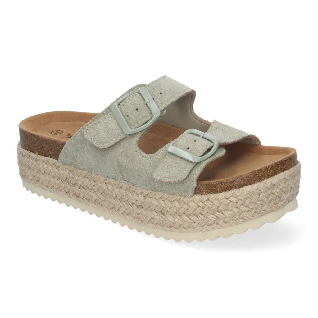 Sandalias Verdes Mujer Plataforma Yute Planta Anatómica Hebillas Elegantes