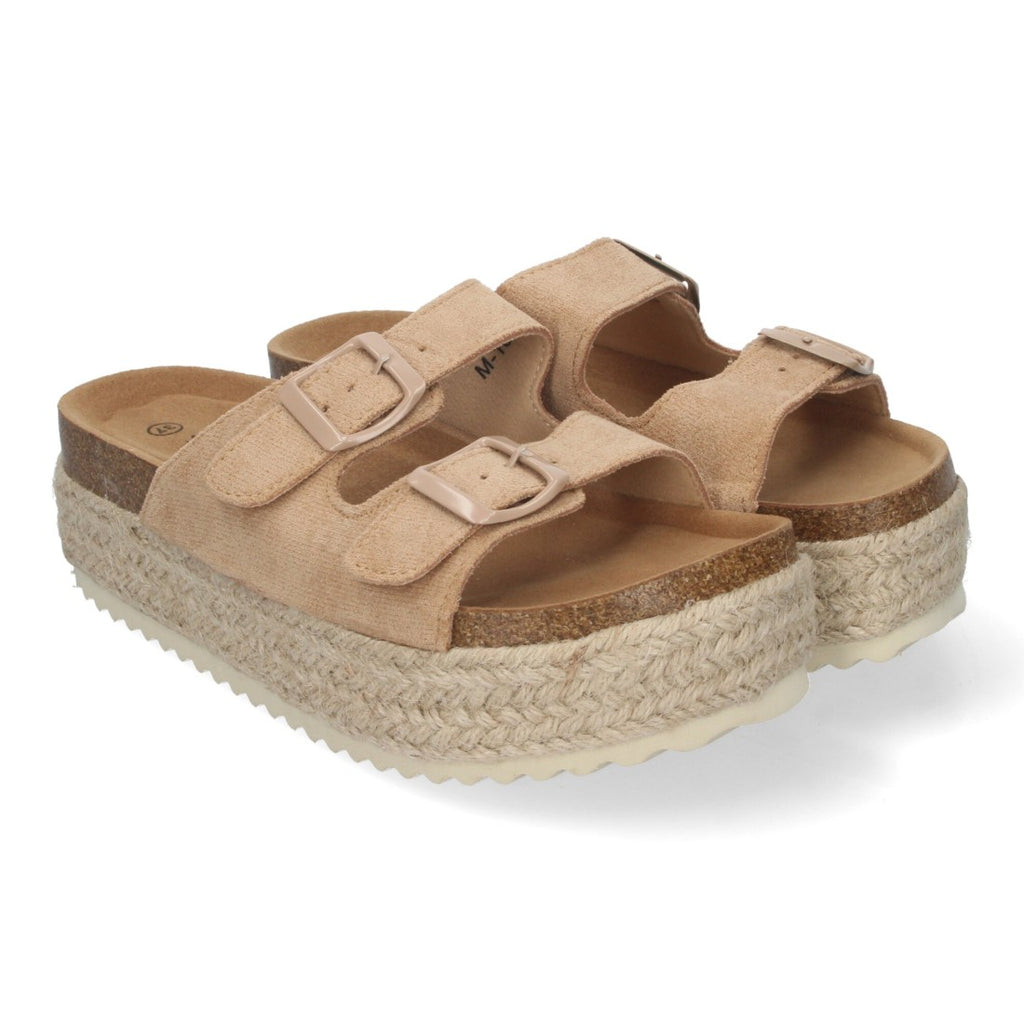 Sandalias Kaki Mujer Plataforma Yute Planta Anatómica Hebillas Elegantes