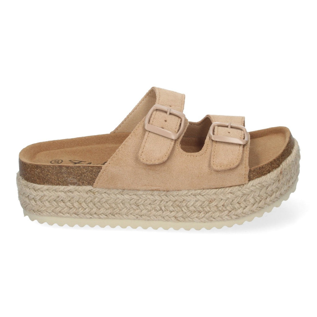 Sandalias Kaki Mujer Plataforma Yute Planta Anatómica Hebillas Elegantes