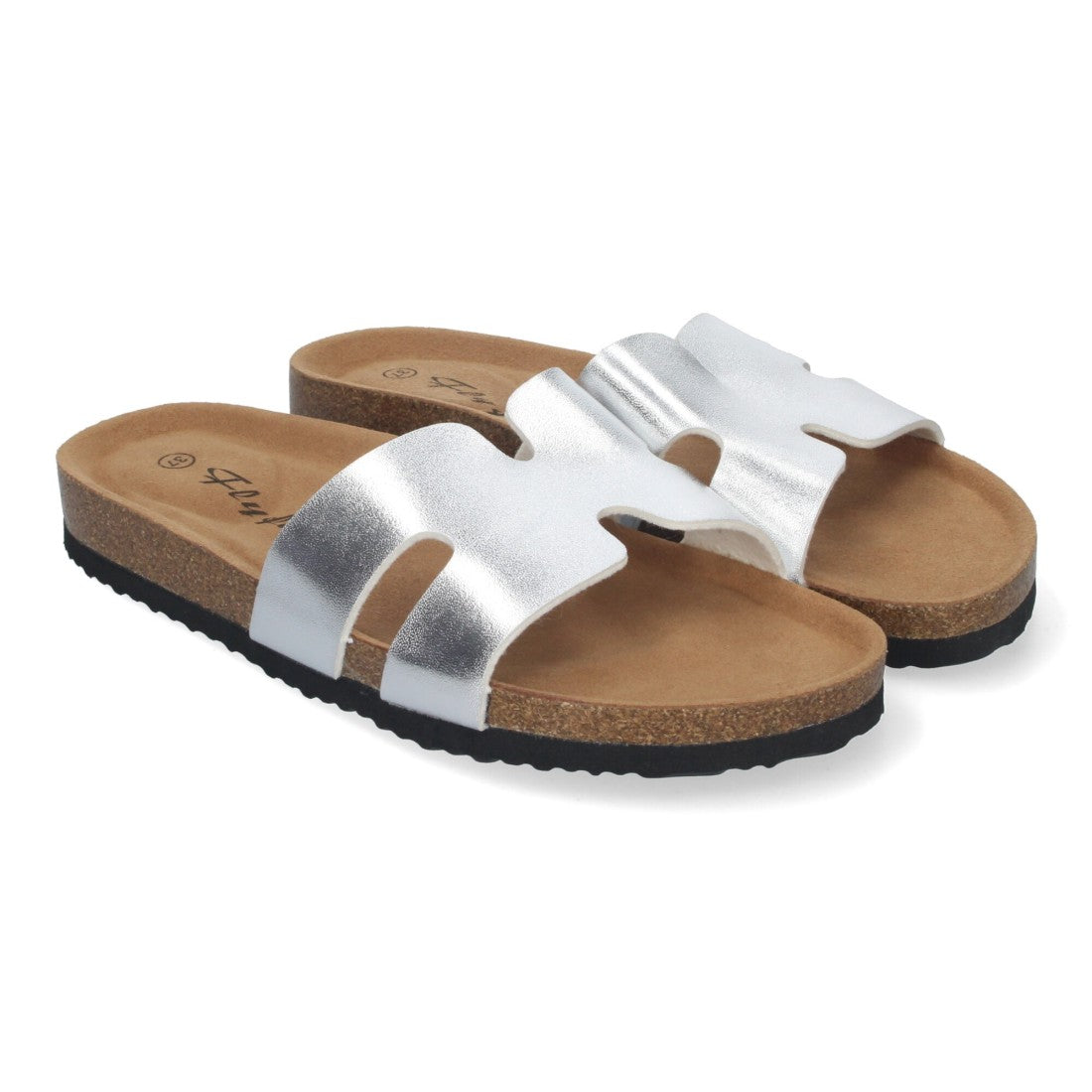 Sandalias Plateadas Mujer Planas Bio Plantilla Anatómica Elegantes Cómodas