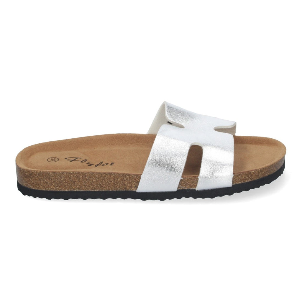 Sandalias Plateadas Mujer Planas Bio Plantilla Anatómica Elegantes Cómodas