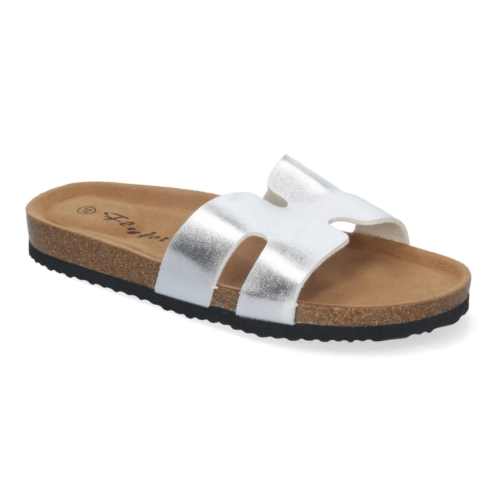 Sandalias Plateadas Mujer Planas Bio Plantilla Anatómica Elegantes Cómodas