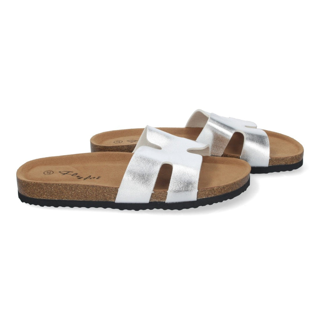 Sandalias Plateadas Mujer Planas Bio Plantilla Anatómica Elegantes Cómodas