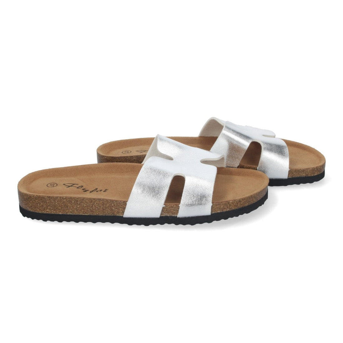Sandalias Plateadas Mujer Planas Bio Plantilla Anatómica Elegantes Cómodas