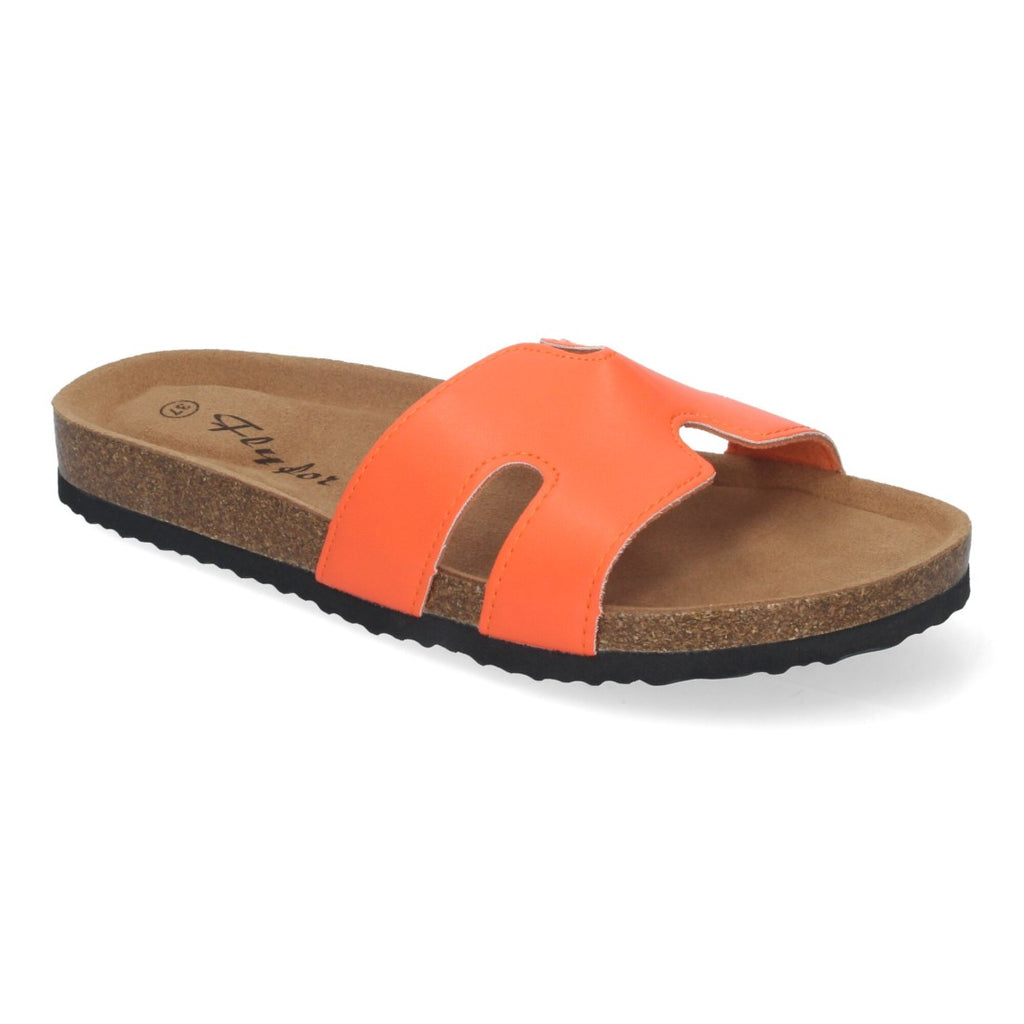 Damen-Sandalen Orange Flach Bio-Fußbett Anatomisch Elegant Bequem