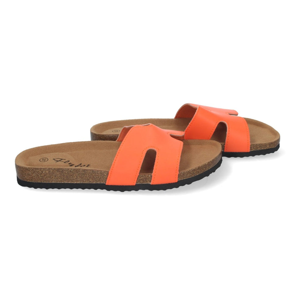 Damen-Sandalen Orange Flach Bio-Fußbett Anatomisch Elegant Bequem