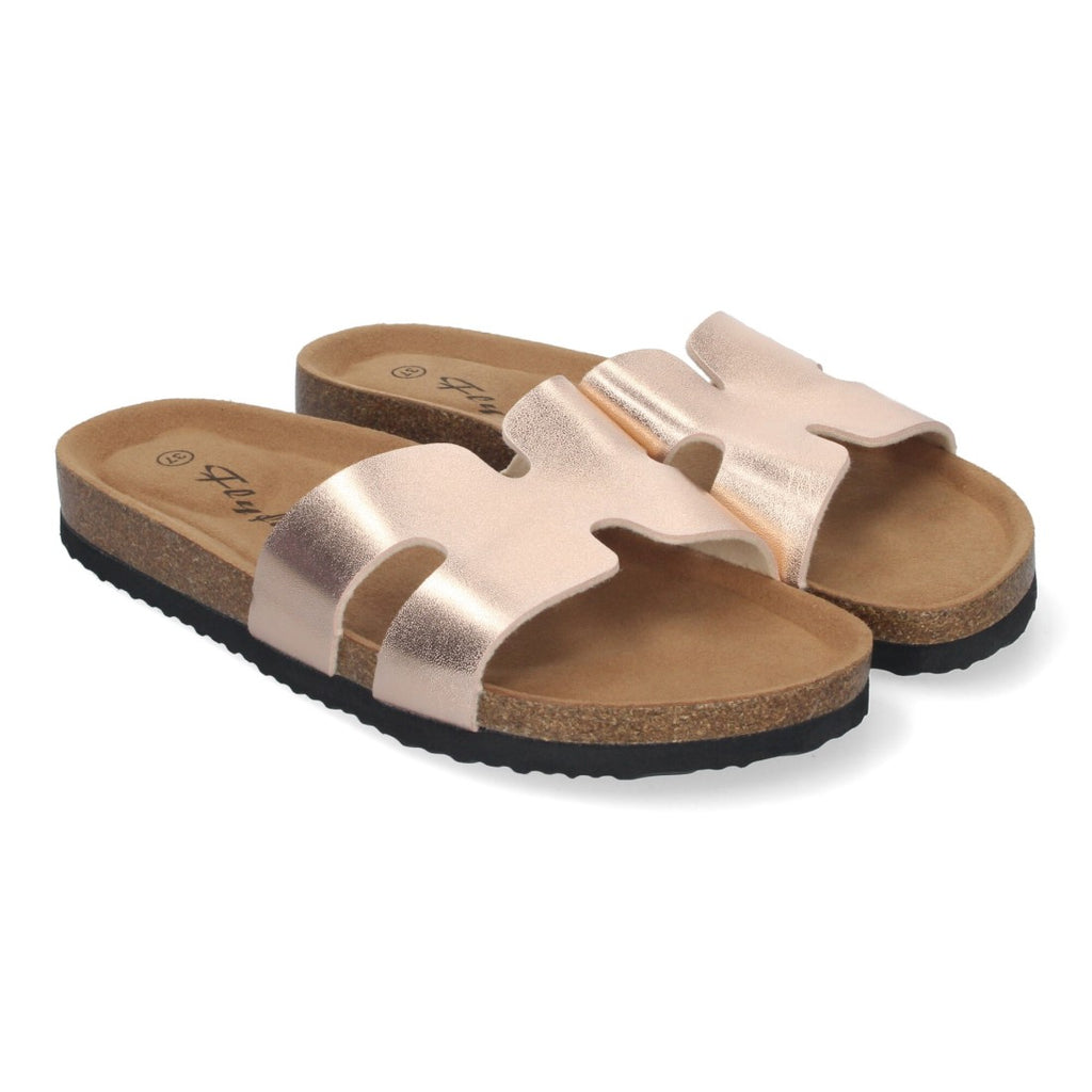 Sandalias Champán Mujer Planas Bio Plantilla Anatómica Elegantes Cómodas