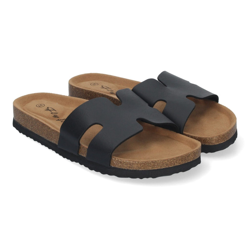 Sandalias Negras Mujer Planas Bio Plantilla Anatómica Elegantes Cómodas