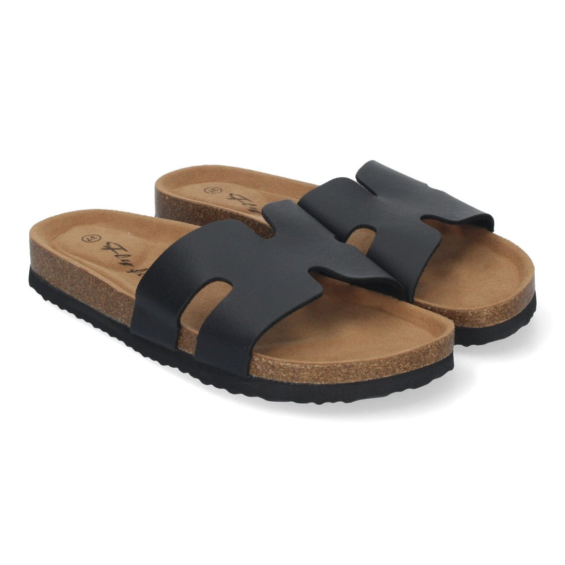 Sandalias Negras Mujer Planas Bio Plantilla Anatómica Elegantes Cómodas