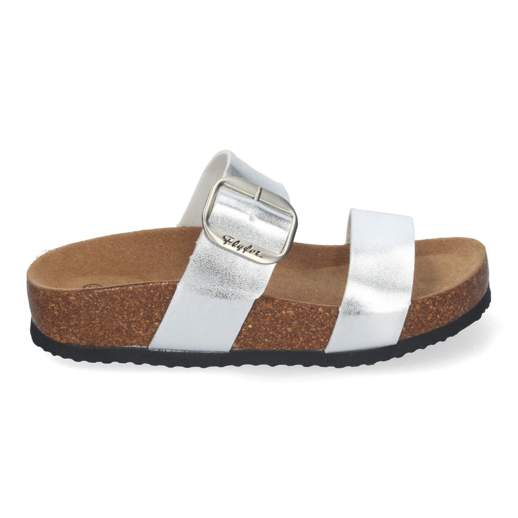 Sandalias Plateadas Mujer Cuña Bio Plantilla Anatómica Estilo Esclava Elegantes