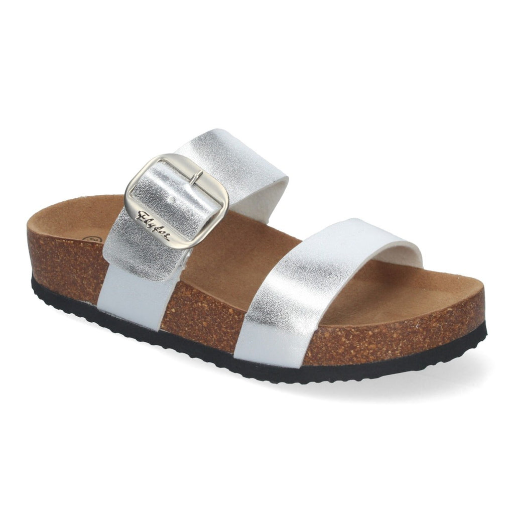 Sandalias Plateadas Mujer Cuña Bio Plantilla Anatómica Estilo Esclava Elegantes