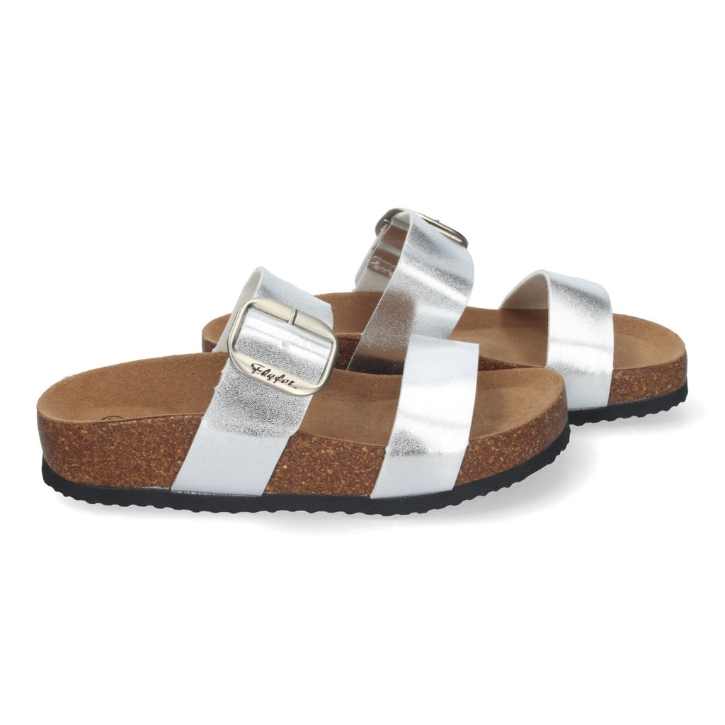 Sandalias Plateadas Mujer Cuña Bio Plantilla Anatómica Estilo Esclava Elegantes