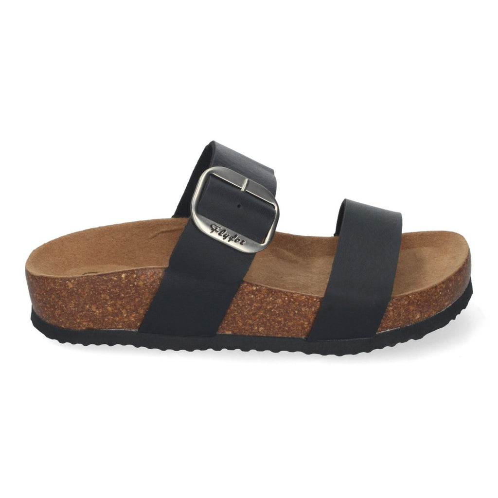 Sandalias Negras Mujer Cuña Bio Plantilla Anatómica Estilo Esclava Elegantes