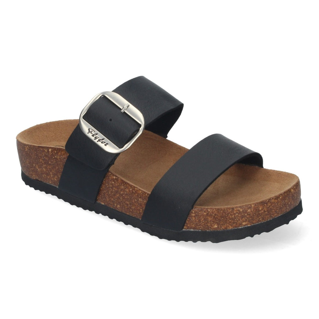 Sandalias Negras Mujer Cuña Bio Plantilla Anatómica Estilo Esclava Elegantes