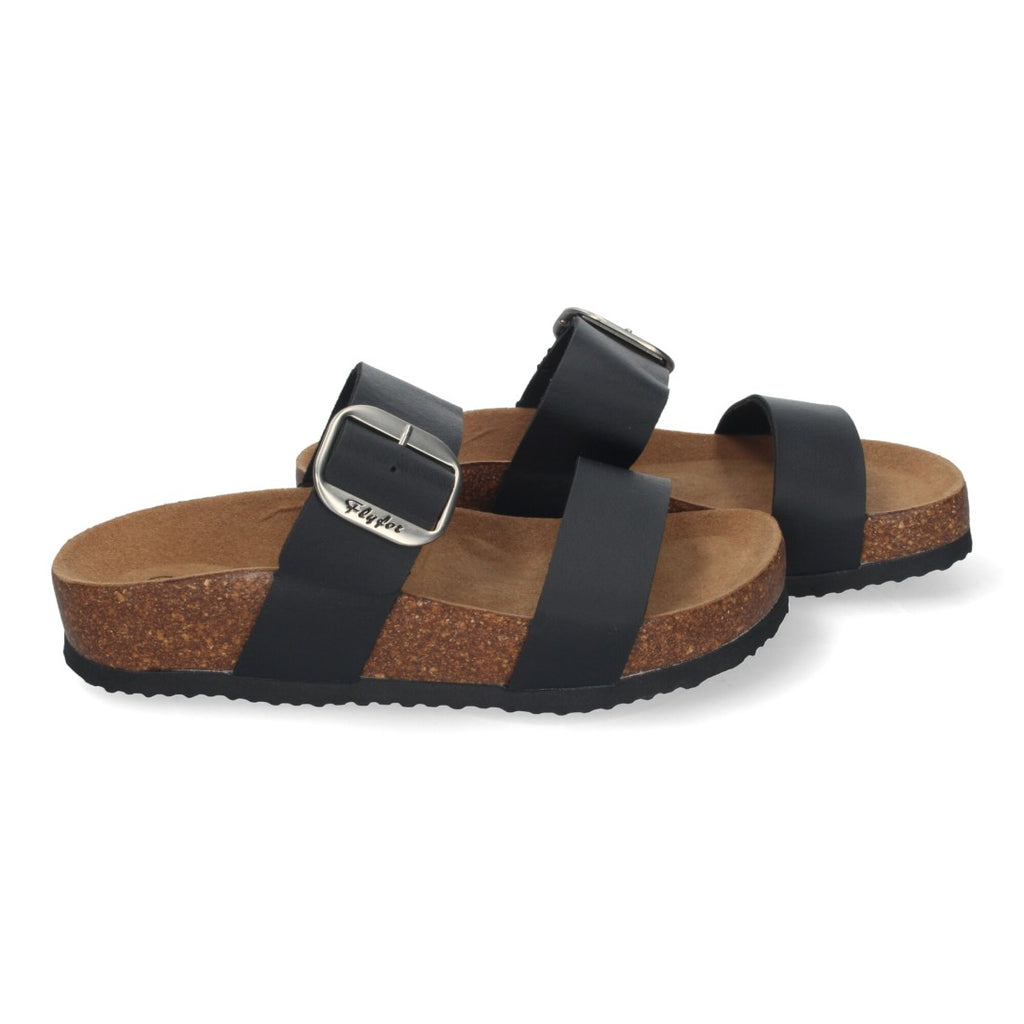 Sandalias Negras Mujer Cuña Bio Plantilla Anatómica Estilo Esclava Elegantes