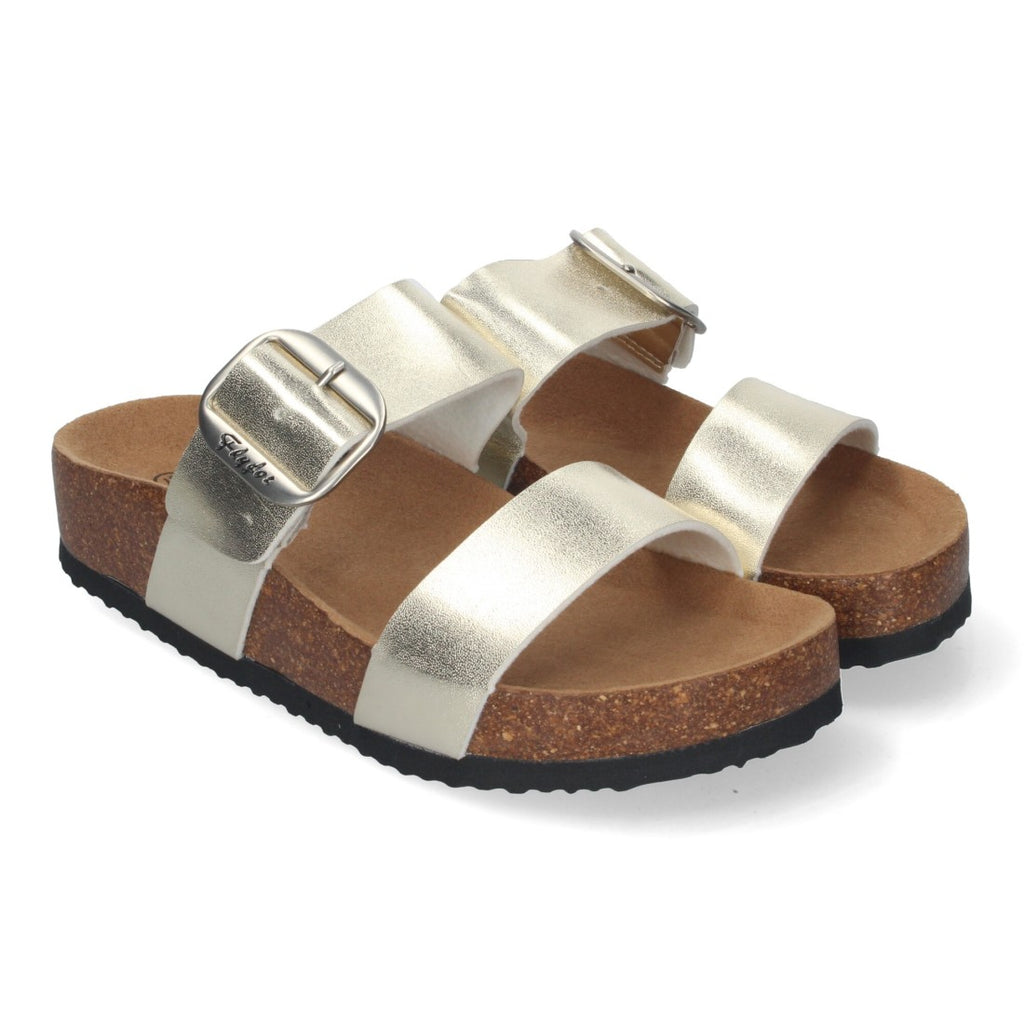 Sandalias Doradas Mujer Cuña Bio Plantilla Anatómica Estilo Esclava Elegantes