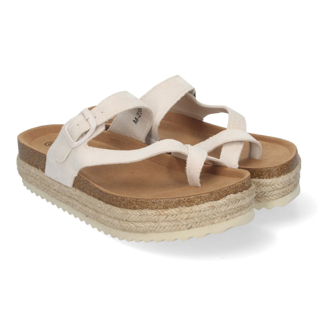 Sandalias Beige Mujer Plataforma Bio Yute Estilo Esclava Hebilla Elegantes