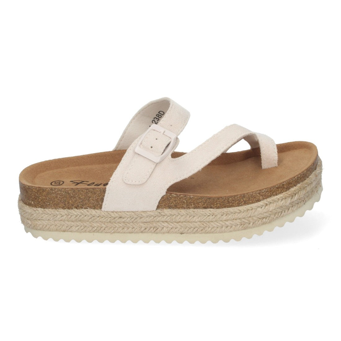 Sandalias Beige Mujer Plataforma Bio Yute Estilo Esclava Hebilla Elegantes