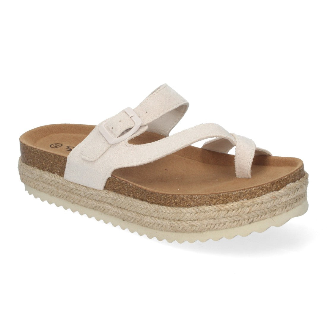 Sandalias Beige Mujer Plataforma Bio Yute Estilo Esclava Hebilla Elegantes