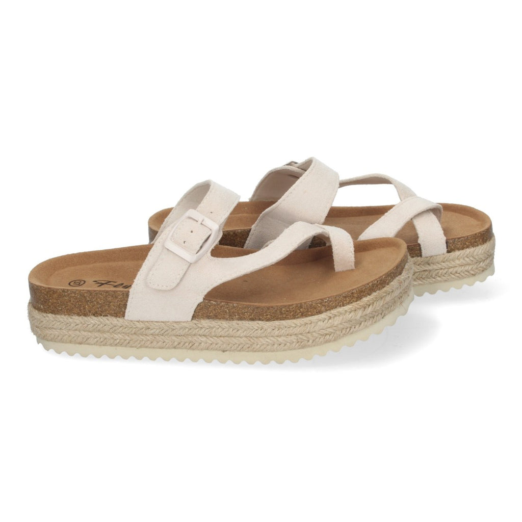 Sandalias Beige Mujer Plataforma Bio Yute Estilo Esclava Hebilla Elegantes