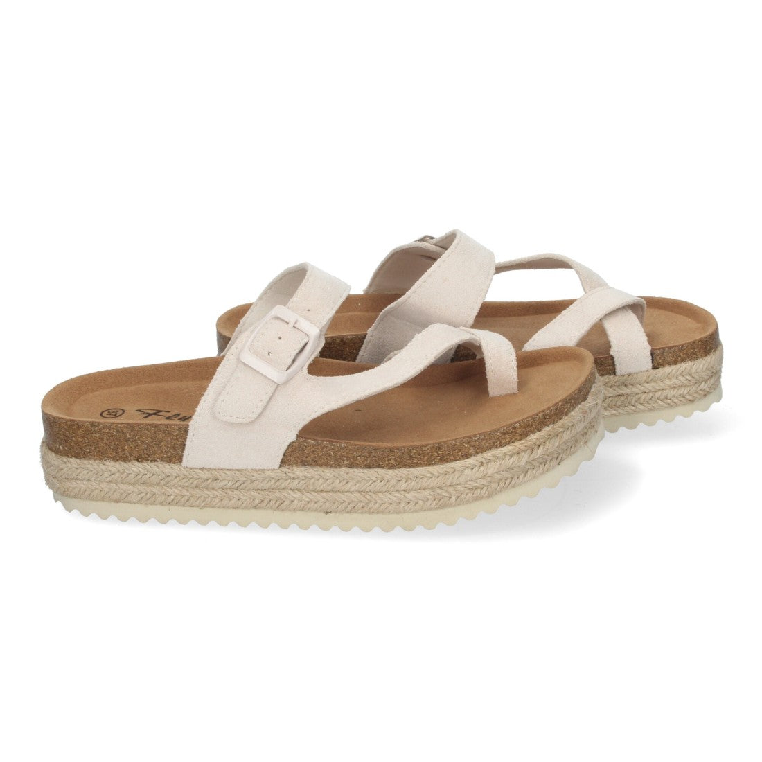 Sandalias Beige Mujer Plataforma Bio Yute Estilo Esclava Hebilla Elegantes