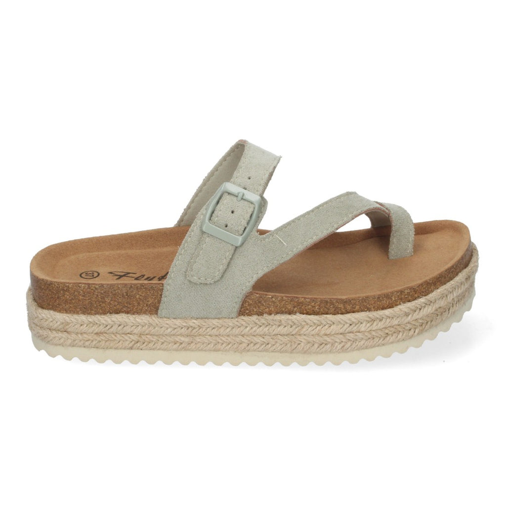 Sandalias Verdes Mujer Plataforma Bio Yute Estilo Esclava Hebilla Elegantes