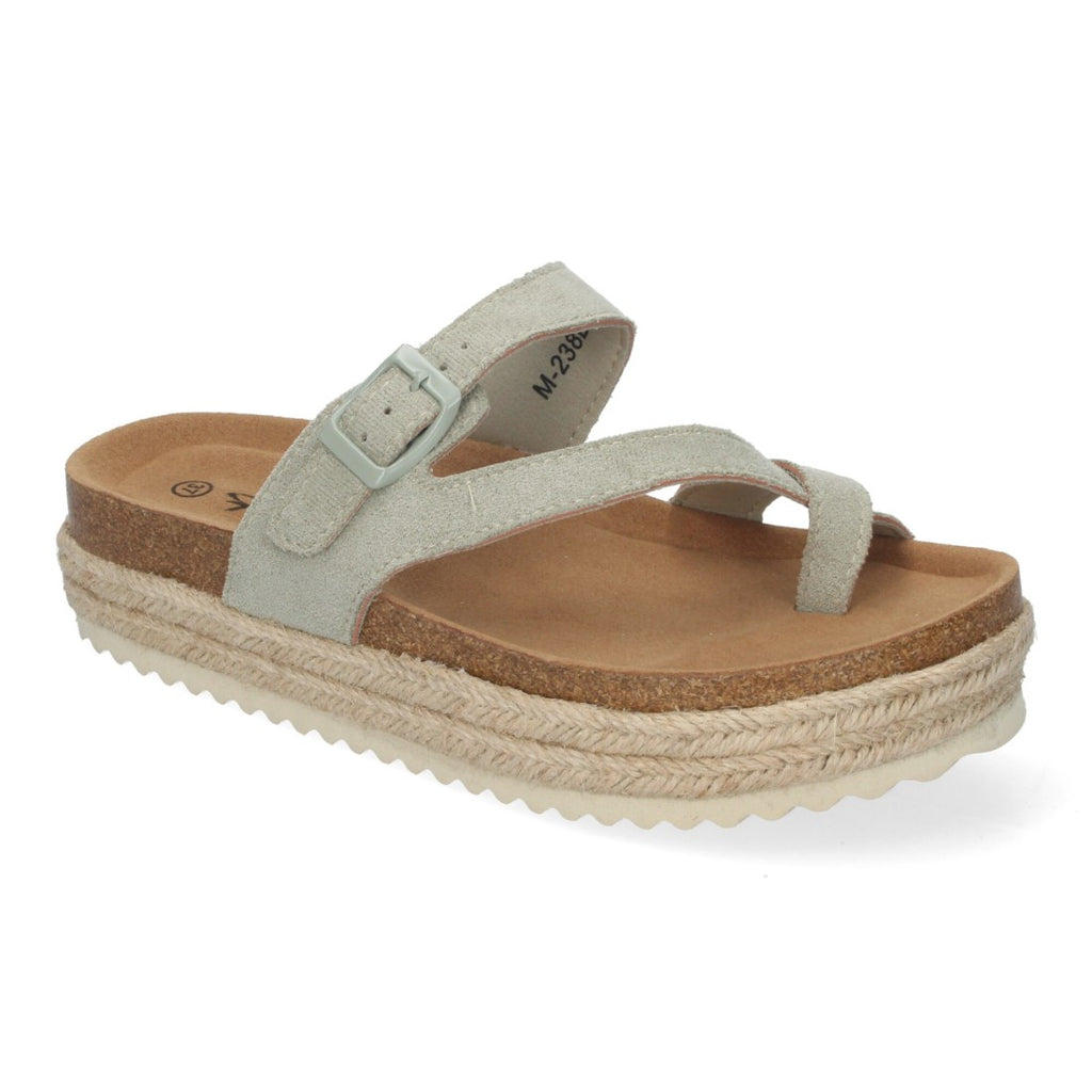 Sandalias Verdes Mujer Plataforma Bio Yute Estilo Esclava Hebilla Elegantes
