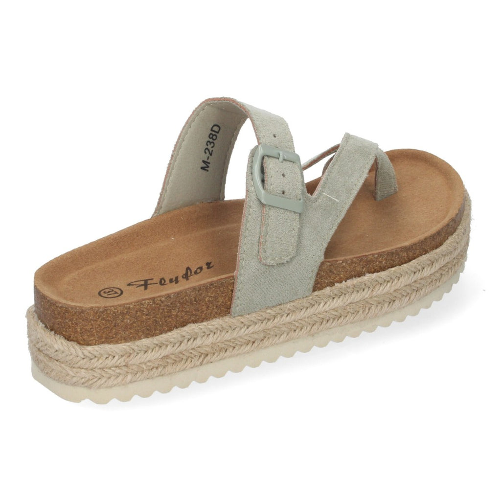 Sandalias Verdes Mujer Plataforma Bio Yute Estilo Esclava Hebilla Elegantes