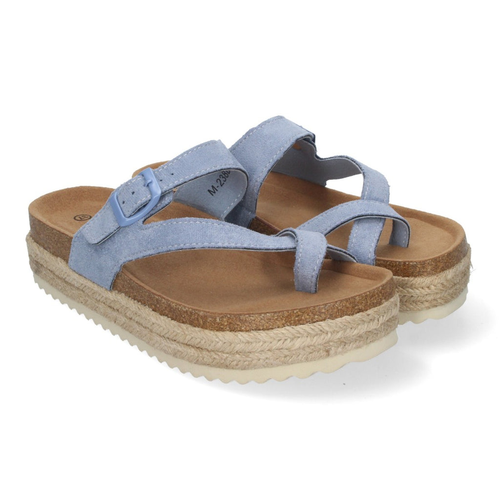 Sandalias Azules Mujer Plataforma Bio Yute Estilo Esclava Hebilla Elegantes