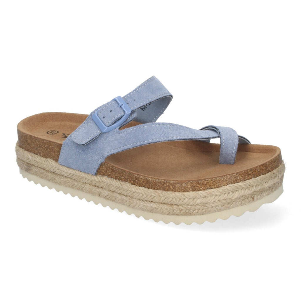 Sandalias Azules Mujer Plataforma Bio Yute Estilo Esclava Hebilla Elegantes