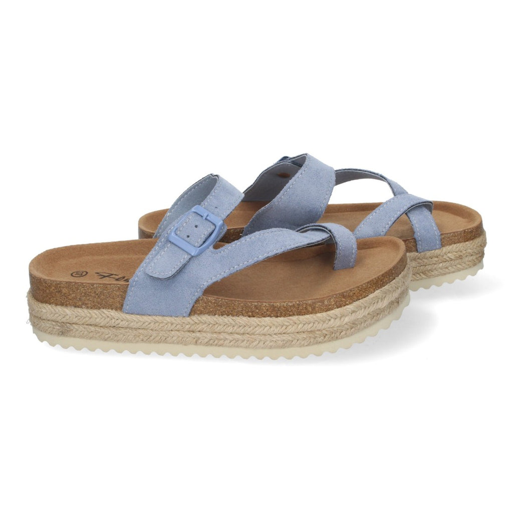 Sandalias Azules Mujer Plataforma Bio Yute Estilo Esclava Hebilla Elegantes