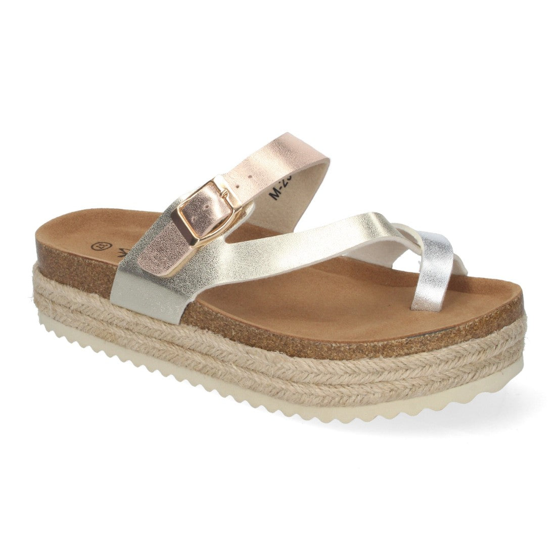 Sandalias Doradas Mujer Plataforma Bio Yute Estilo Esclava Hebilla Elegantes