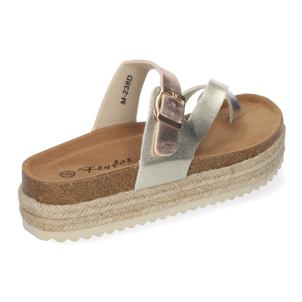 Sandalias Doradas Mujer Plataforma Bio Yute Estilo Esclava Hebilla Elegantes